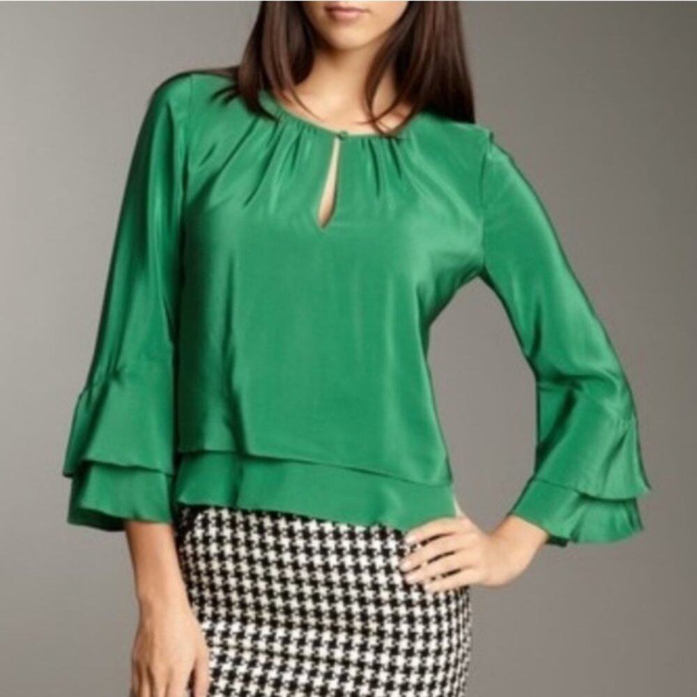 BCBGMaxAzria Hanelli Evergreen Silk Blouse